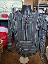 Original Senor Lopez Hoodie Mens Medium Gray Striped Pullover REDUCED 