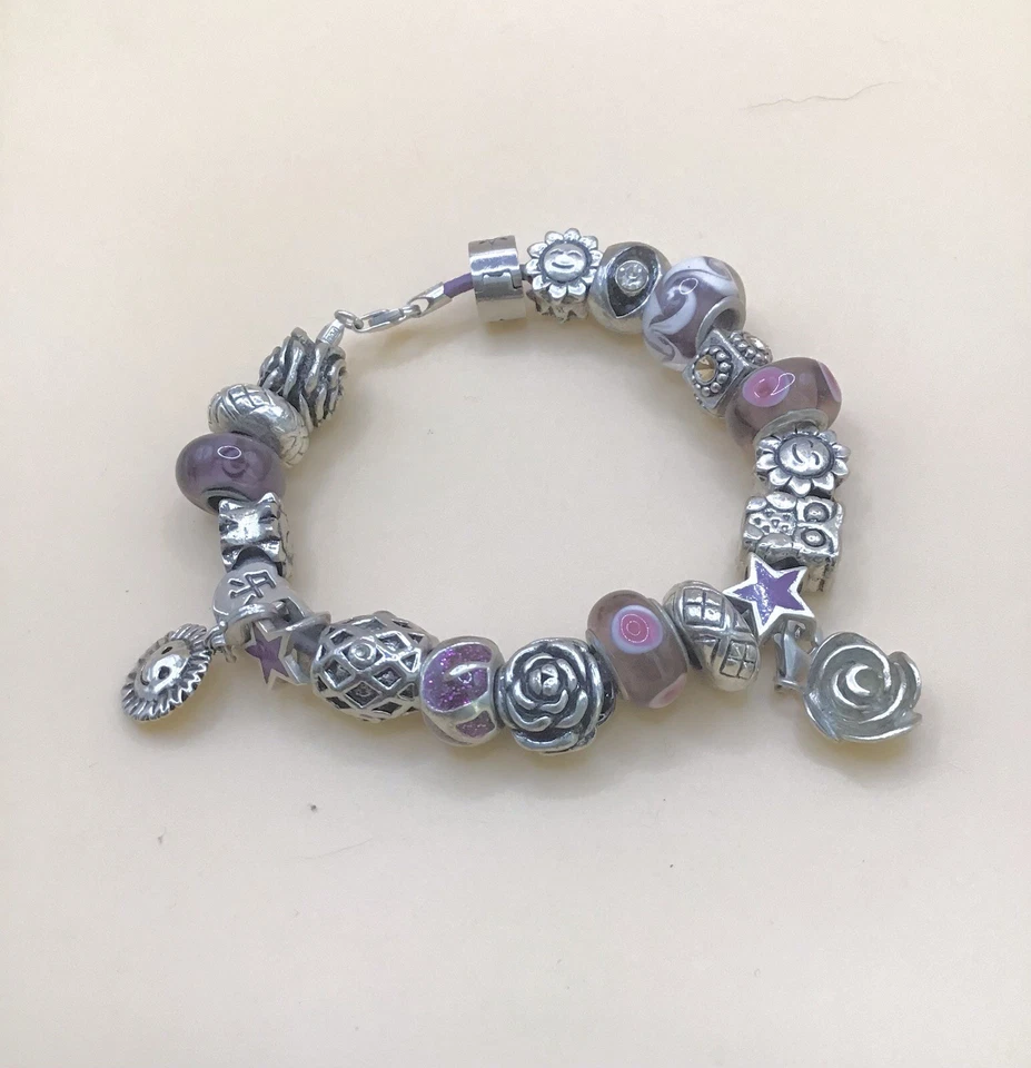 Charms Armband Violett versilbert / Murano Glas 20 Beads Unikat 🎀 - Bild 3 von 4