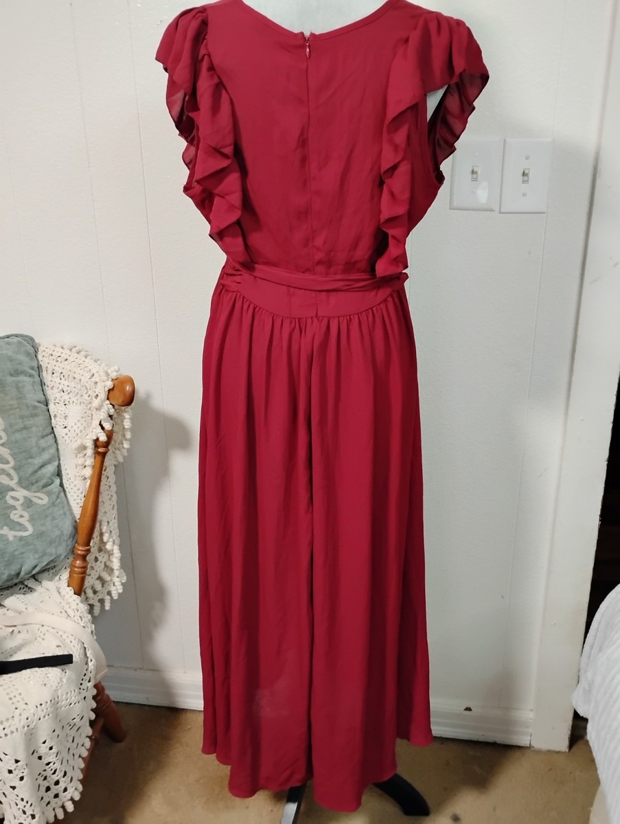 chinese dress ladies SHEIN Modely Burgundy Red Cloak Sleeve Knot Side Wrap Hem Dress