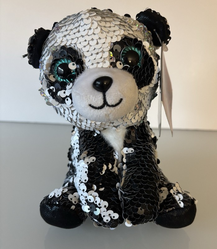 Bling Stuffed Animal Flip Sequins Panda Bear  Named “Yang” 6-Inch New With Tag