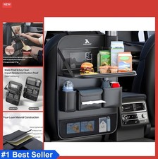 Foldable Car Seat Back Organizer with Table Tray PU Leather Storage Pockets