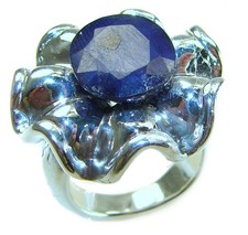 Blue Sapphire Sterling Silver Ring Size: 7 Handmade Large 925 Gemstone Jewelry