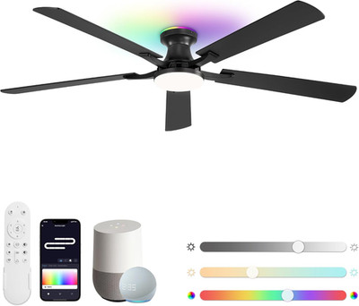 60'' Black Ceiling Fan with RGB Lights, Alexa & Remote, Dimmable LED Light