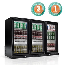 54'' Counter Height Back Bar Cooler Glass 3 Doors Hinged Beverage Refrigerator