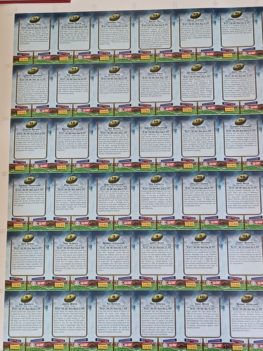 1994 NFL Football Signature Rookies Uncut Card Sheet Set - RARE