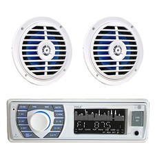 Pyle Single DIN Bluetooth Marine Stereo Receiver, 2x 5.25" 100W Speakers White 