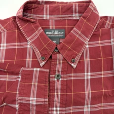 Woolrich Men's Long Sleeve Red Striped Button Down Camping Hiking Outdoor 2XL