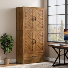 70 Inches Bookshelf and Bookcase with Door Wooden Farmhosue Tall Storage Cabinet