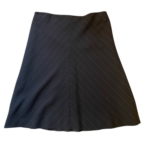 Escada, Vintage 90s Escada Skirt Black Chevron Pinstripe Wool Blend A-Line