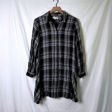 Lou & Grey LOFT Womens Plaid Button Down Mini Dress Size S Black White Country