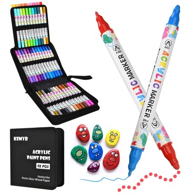 48 Colors Acrylic Paint Pens, Dual Tip Acrylic Paint Markers for Paper, Wood,...