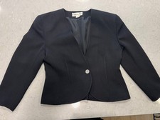 Vintage Christian Dior Black Crepe Wool Blazer with Rhinestone Button Size 14