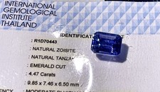 Natural Rare Blue Tanzanite Gemstone 4.47 CT Certified Clean Emerald Cut