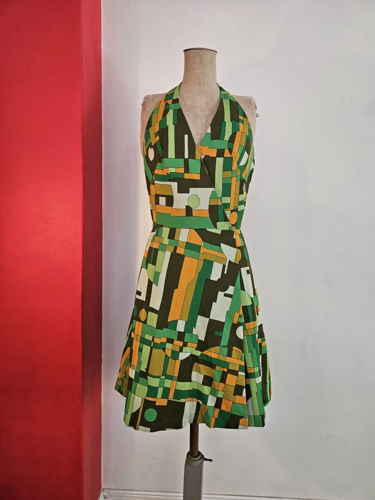 Vintage 70s Funky Neckholder Dress Green Size XS-S Fits AU 8 RARITY
