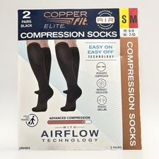 2 Pairs Compression Socks by Copper Fit Knee High Black S/M