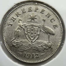 1912 Threepence Coin - Very Fine - Silver Australian Predecimal George V