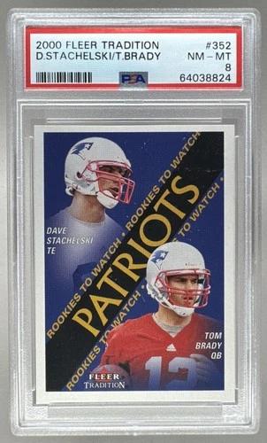 64038824 Tom Brady Dave Stachelski 2000 Fleer Tradition #352 Rookie RC PSA 8