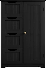 Wooden Bathroom Floor Cabinet Freestanding Storage Unit W/ 4 Drawers & Cupboard
