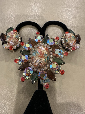 VTG D&E Juliana Easter Egg PARURE Set HUGE Cab. & AB Brooch/Pendant & Earrings