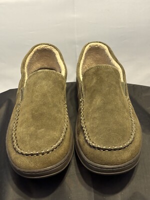 Earth Origins Men's Suede Moccasin Slippers Enfield Olive Size