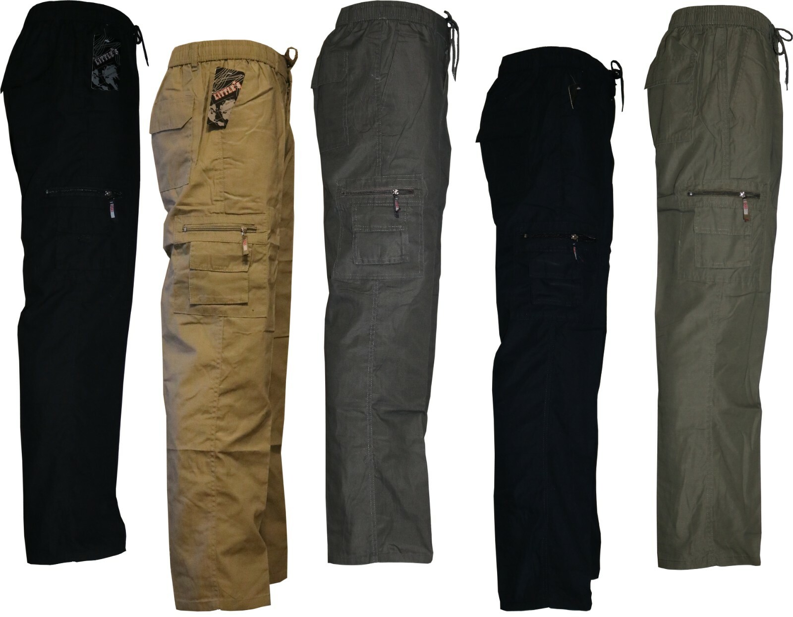 Men's Elasticated Cargo Trousers Combat Lightweight Pants Bottoms