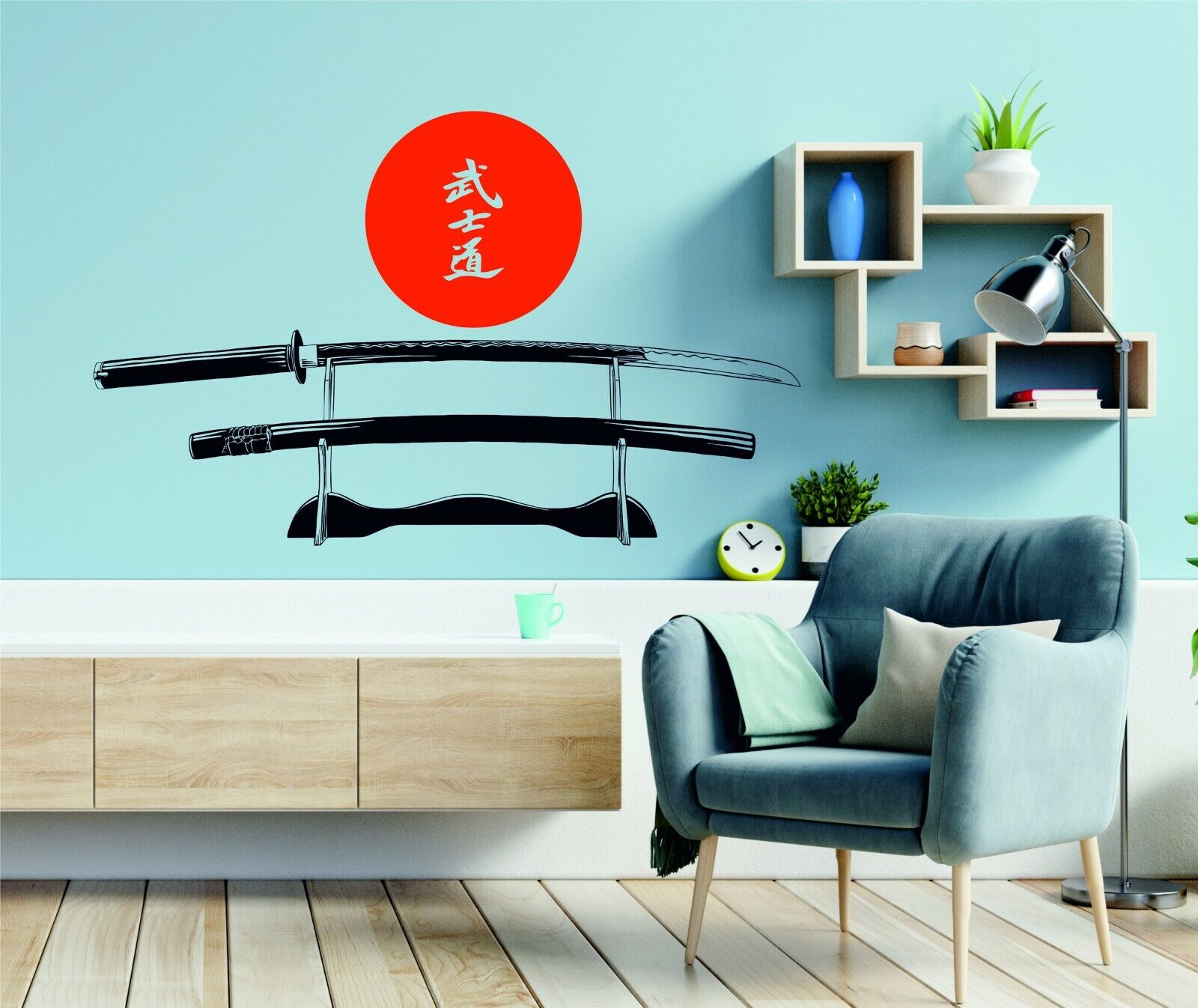 Katana Samurai Sword Japanese Wakizashi Red Sun Wall Art Stickers ...