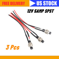 3 Mini Push Button Pre-Wired Momentary N/O OFF-ON Switch Plug 12V 5AMP SPST