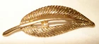 Vintage Gold Tone Leaf Faux Pearl 2 1/8” Decorative Costume Jewelry Brooch Pin