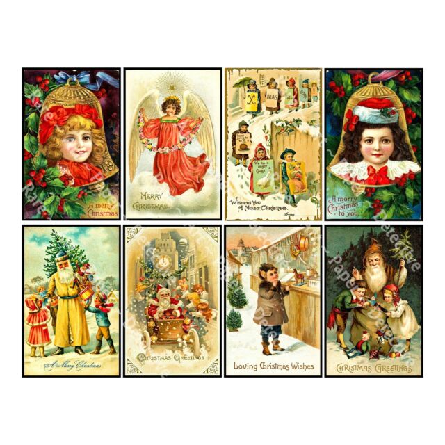 CHRISTMAS STICKERS 8 Holiday Postcard Style Sticker REPRODUCTIONS Gift Tags