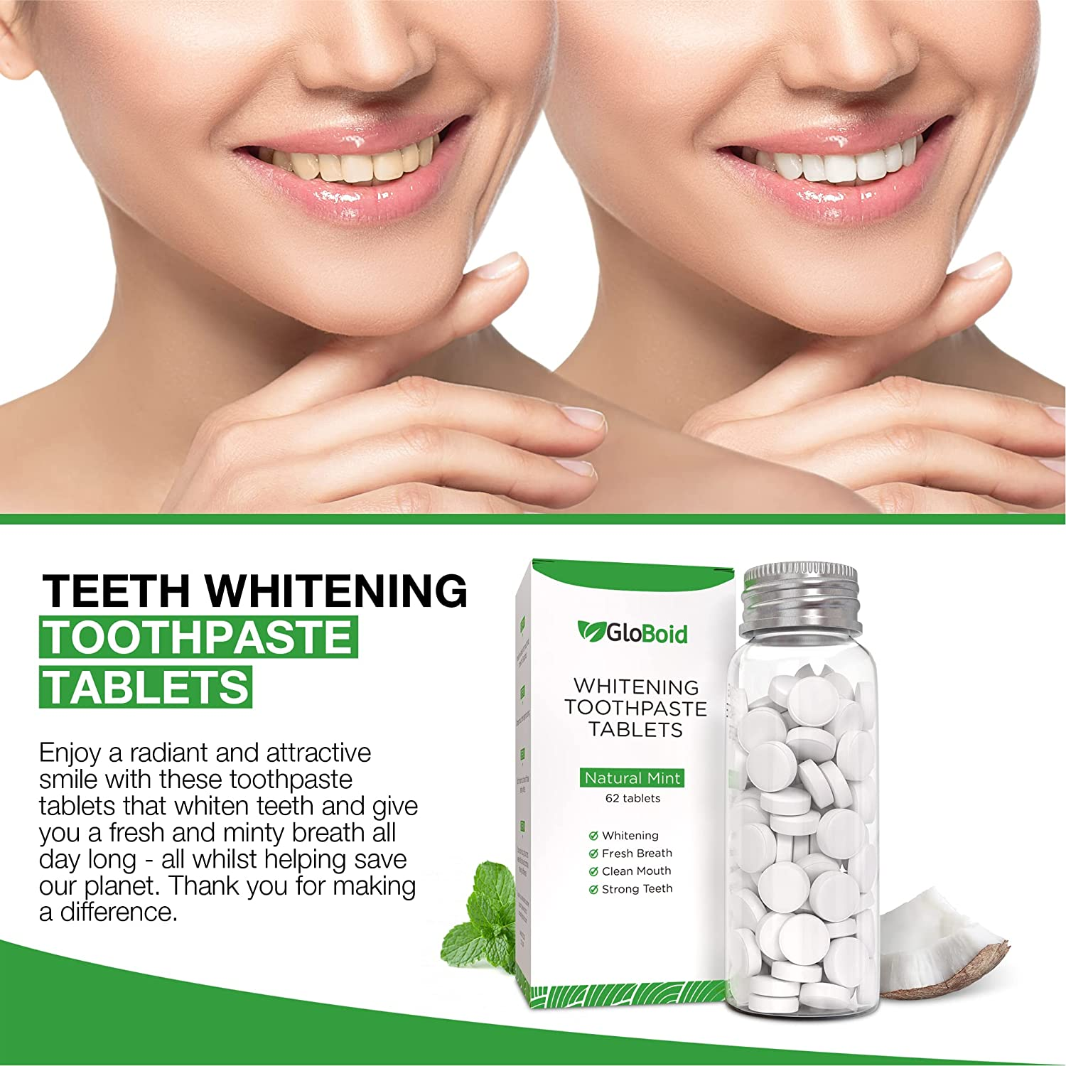 Nano Hydroxyapatite Toothpaste Tablets, Zero Waste Toothpaste Bits, Eco