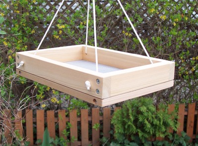 Small Cedar Hanging Platform Screen Bird Feeder W Nylon Ropes Ebay