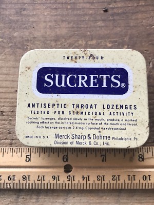 Vintage Sucrets Antiseptic Throat Lozenges Tin - Merck, Sharp & Dohme - empty