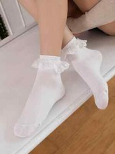 Ruffle Trim White Crew Socks for Women Cute Socks Novelty Socks Fun Socks