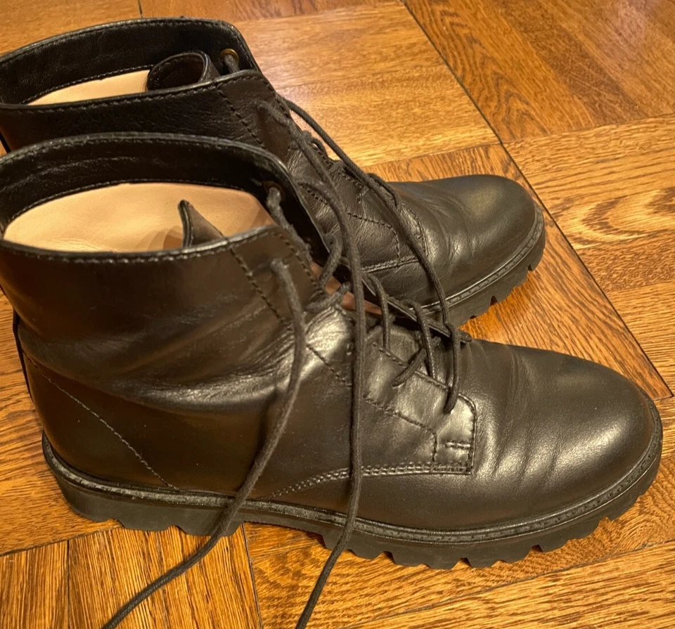 J. Crew Talla 8 Gwen Botas con Cordones Suela en Cuero Pulido Negro BA553 $249 Foto 3 de 4