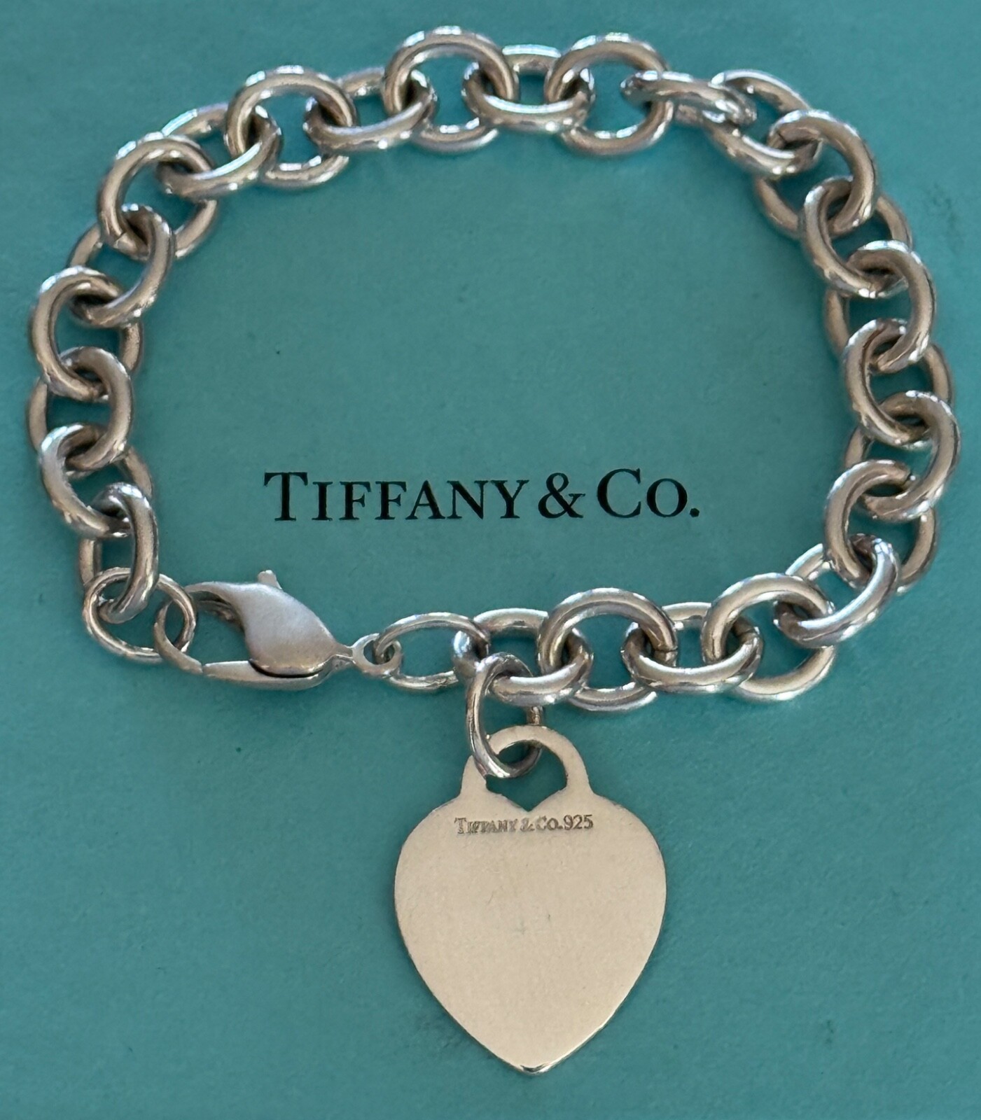 Tiffany & Co Sterling Silver Heart Tag Bracelet 7 3/4 Inch with Pouch