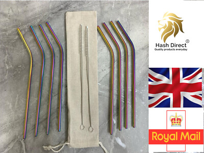 Metall Strohhalme Wiederverwendbar Regenbogen Gold Edelstahl Getränke 10/5 SET Strohhalm Party