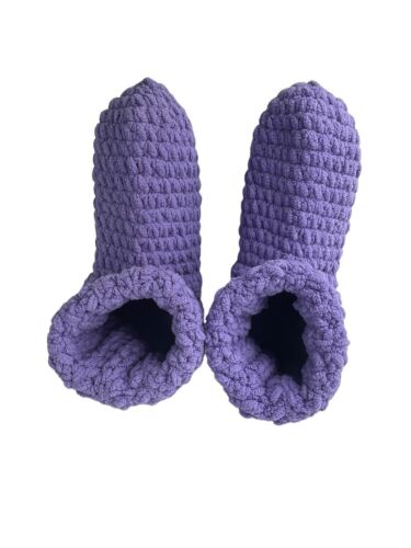 Zapatillas Hechas a Mano Talla 9 Púrpura Unisex Ganchillo Hilo Chenille por Marsha - Imagen 3 de 7