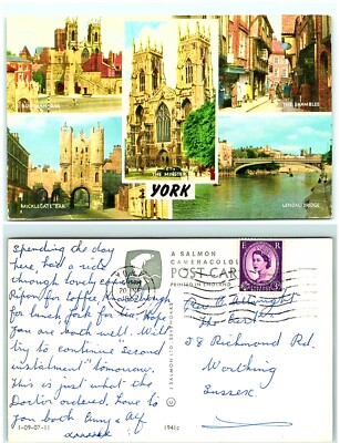S04-3854, MULTIPLE VIEWS, YORK, UK 1967 POSTMARKED, POSTCARD