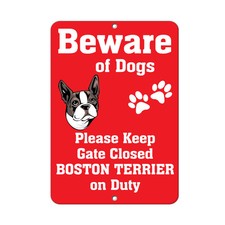 BOSTON TERRIER DOG Beware of Fun Novelty METAL Sign