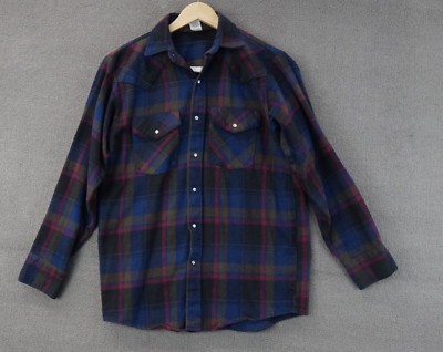 Vtg Osh Kosh Shirt Size M Pearl Snap Up Thick Western Flannel  Multicolor Plaid