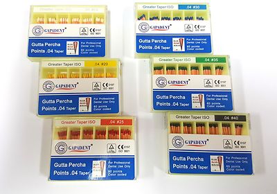 Lot X 6 Dental Gutta percha Point greater Taper 0.04 4 degree  Gapadent