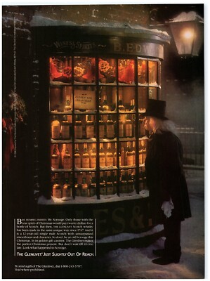 1986 Glenlivet Print Ad, Bah Humbug Mr. Scrooge London Liquor Shop Closed Snow