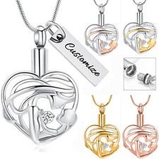 Mom and Kid Heart Memorial Necklace For Ashes Cremation Urn Jewellery Charm Gift