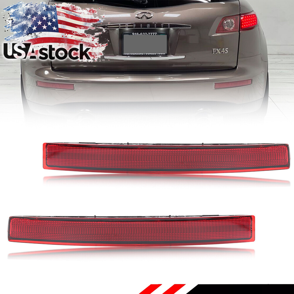 2X Red Lens Tail Reflector Lights for 2003-2008 Infiniti FX35 FX45 Rear Bumper