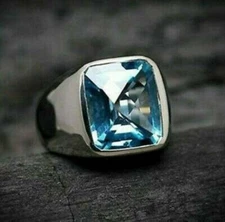 Men's Fantastic Engagement Ring In 935 Argentium Silver With Radiant Blue Topaz