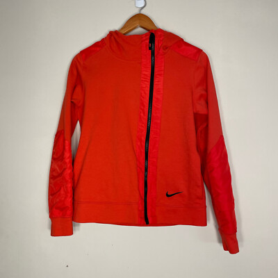 Nike Hoodie Womens Small Orange Logo Swoosh Full Zip Long