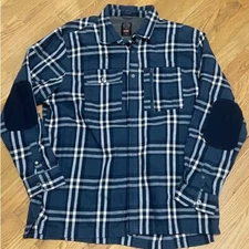 ATG x Wrangler Blue Plaid Elbow Patch Pockets Organic Cotton Blend Men's XL