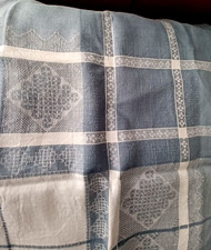 Linen Weave Tablecloth shades of Blue White 60" x 68" NWOP