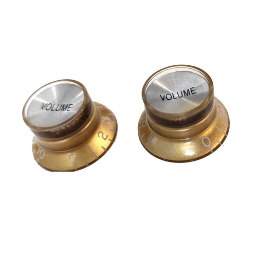 2 Gold NOT engraved TopHat Volume Knobs with Silver Reflector Cap for Gibson SG
