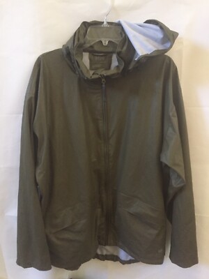 Helly Hansen Mens sz Large Green Hood Shell Jacket 73983 CA 26405 POLYURETHANE